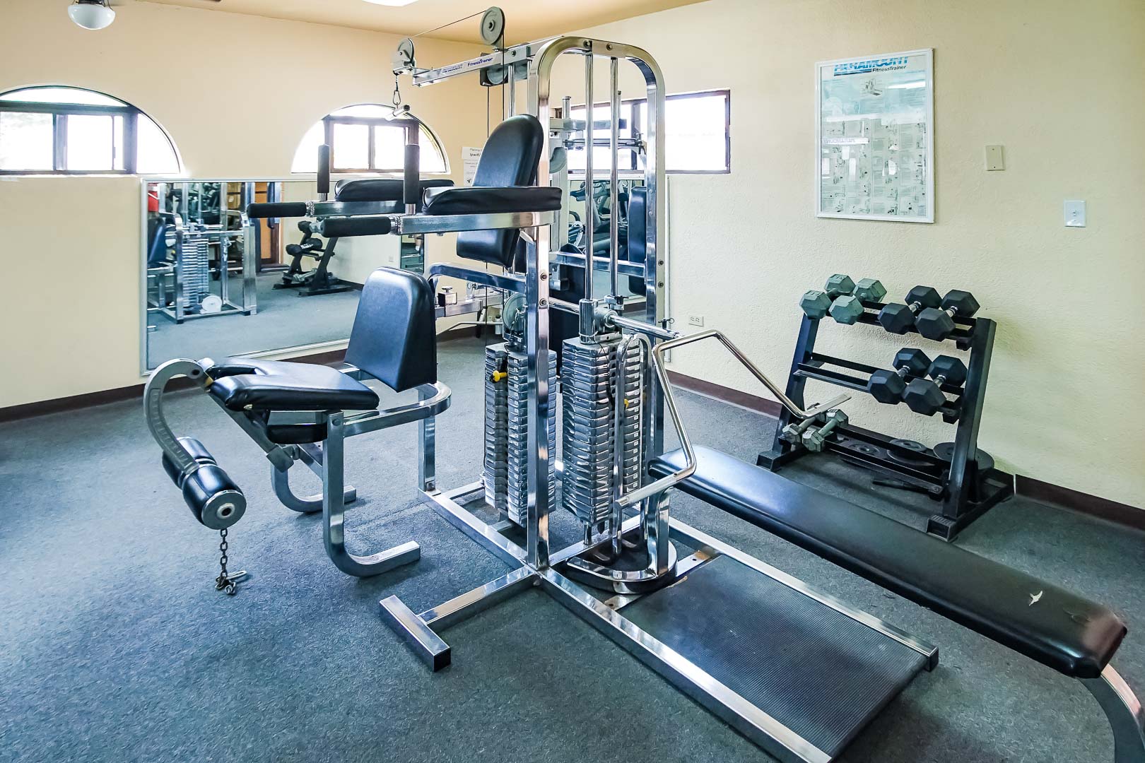 A fully equipped exercise room at VRI's La Paloma in Rosarito, Mexico.